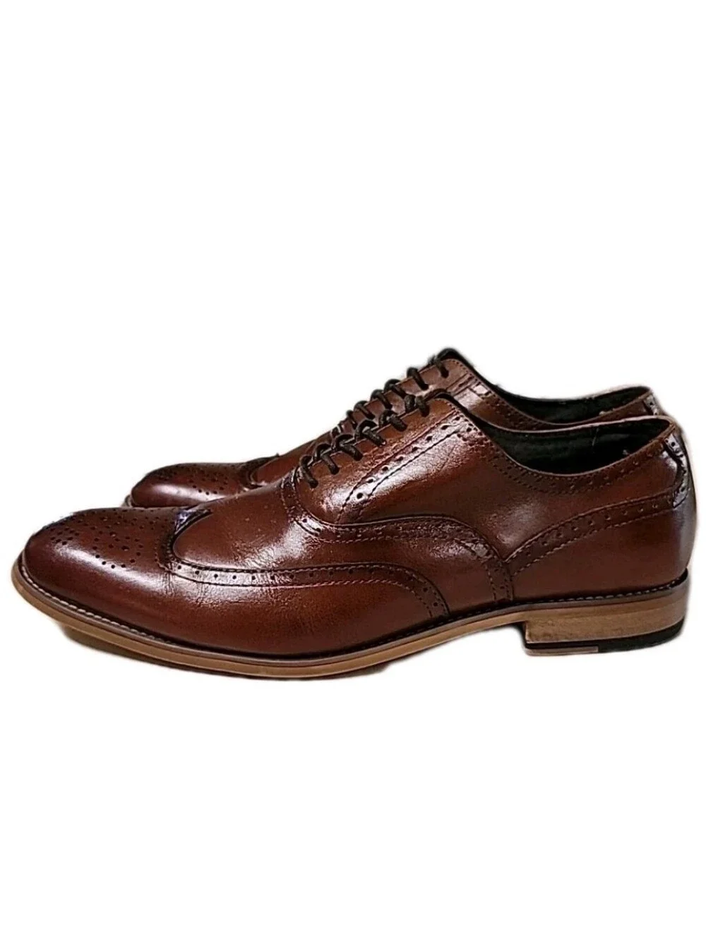 Stacy Adams Men's Dunbar Wingtip Oxford Cognac Leather Brogue Dress Shoe 9